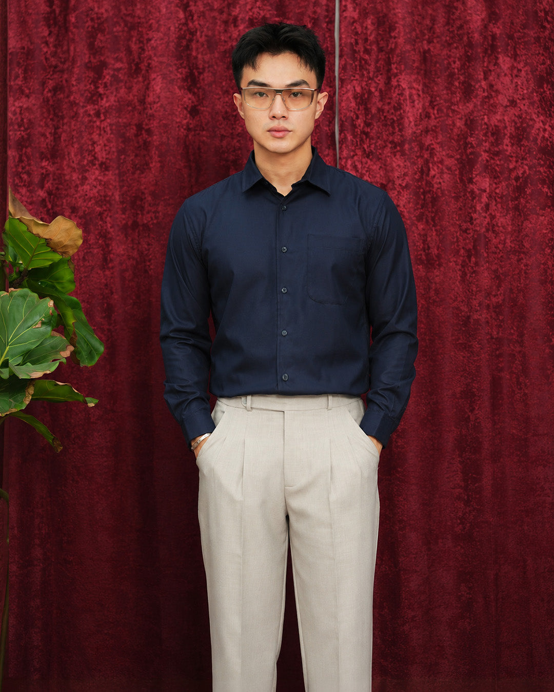 Kemeja Pria Basic Slim Fit - Navy