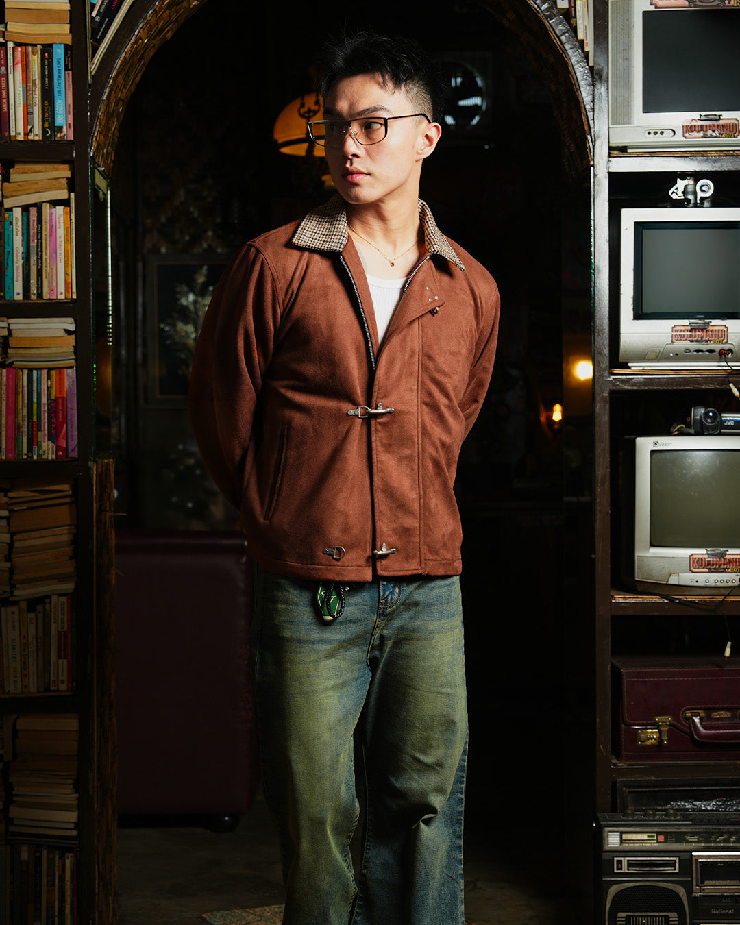 Suede Clasp Jacket mix Flannel - Burnt Brown