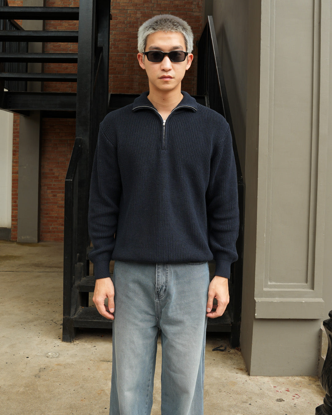 Cotton Rich Half Zip Knitwear - Navy