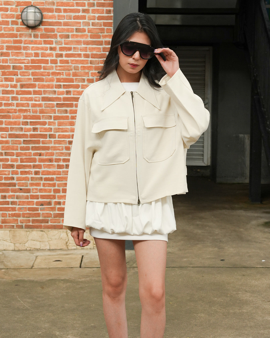 Korean Crop Jacket - Offwhite