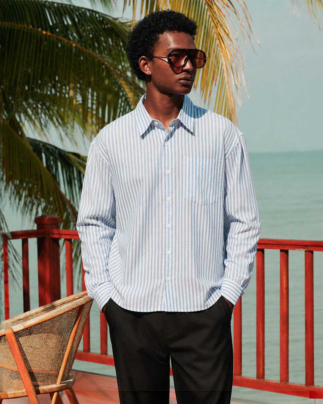 Yanded Stripe Shirt - Light Blue