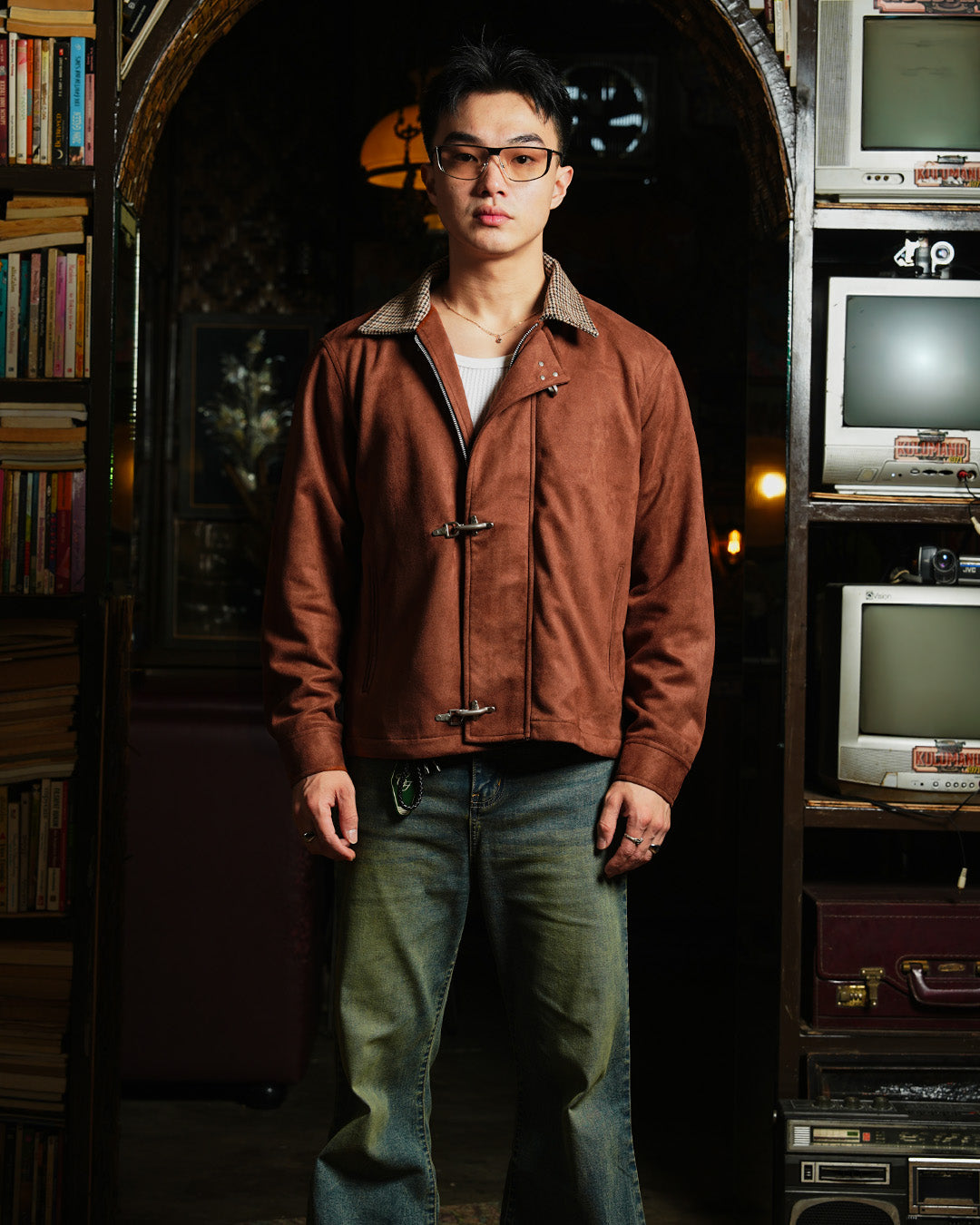 Suede Clasp Jacket mix Flannel - Burnt Brown
