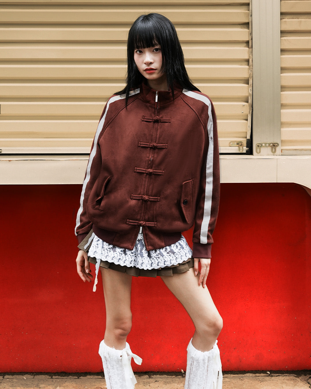 Chongsam Suede Jacket - Maroon