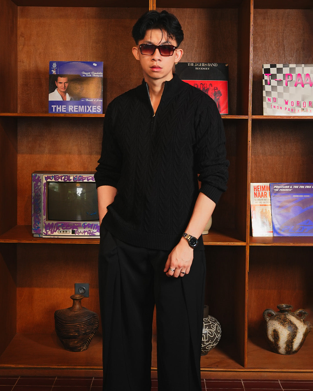 Weave Half Zip Knitwear - Black