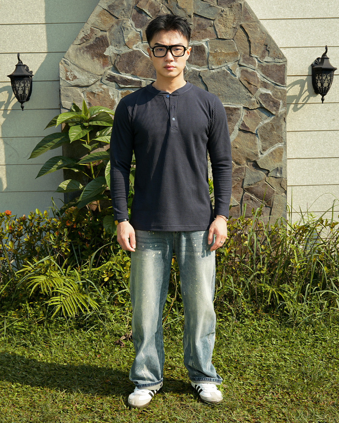 Basic Henley Shirt - Navy