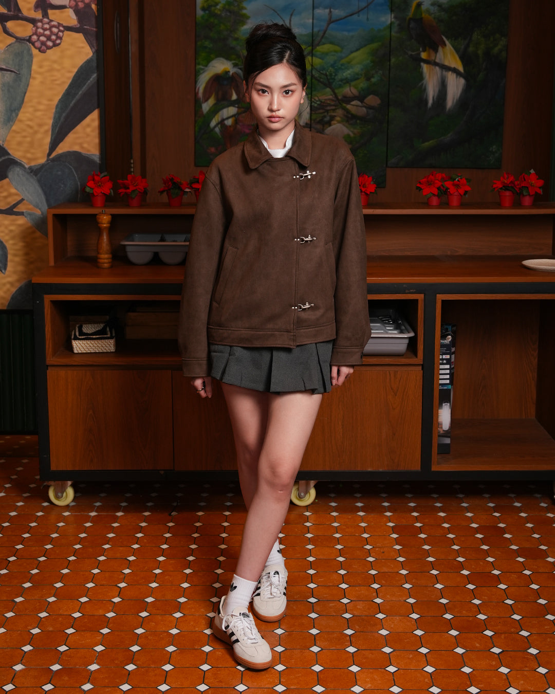 Moisur Suede Clasp Jacket - Coffee