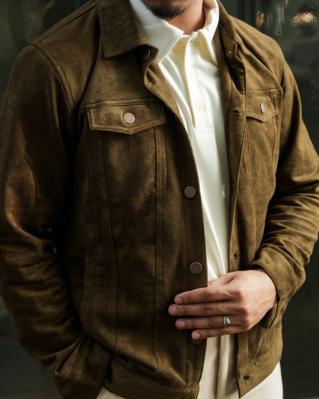 Classic Trucker Jacket Suede - Olive