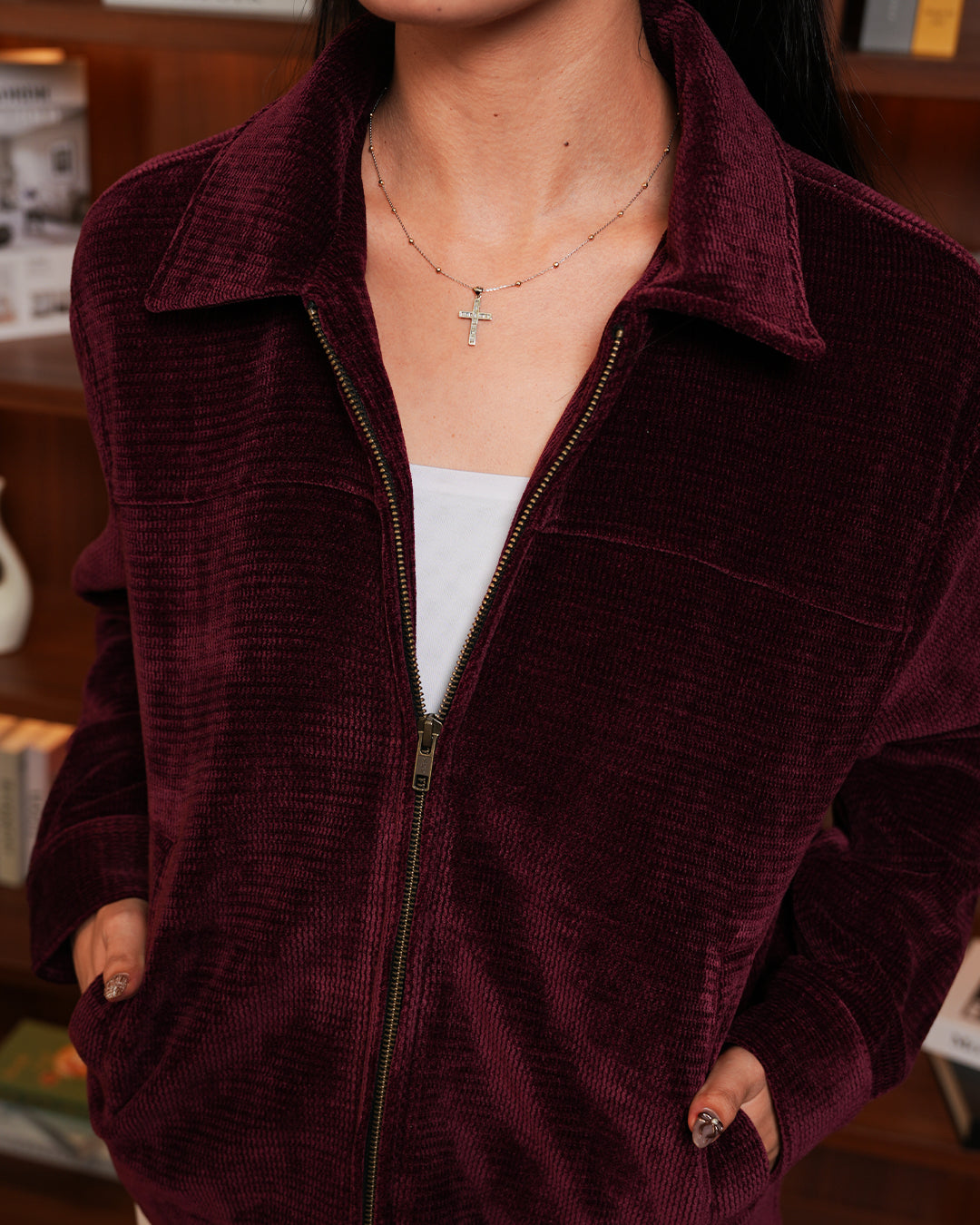 Corduroy Seaweed Minimal Jacket - Red Wine