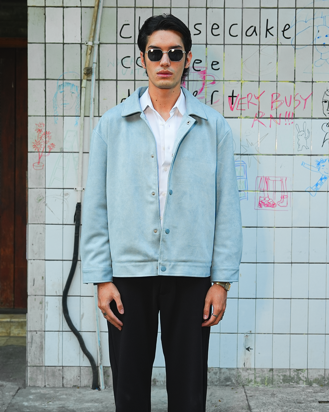 Suede Coach Jacket - Sky Blue