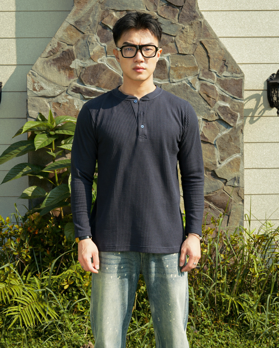 Basic Henley Shirt - Navy