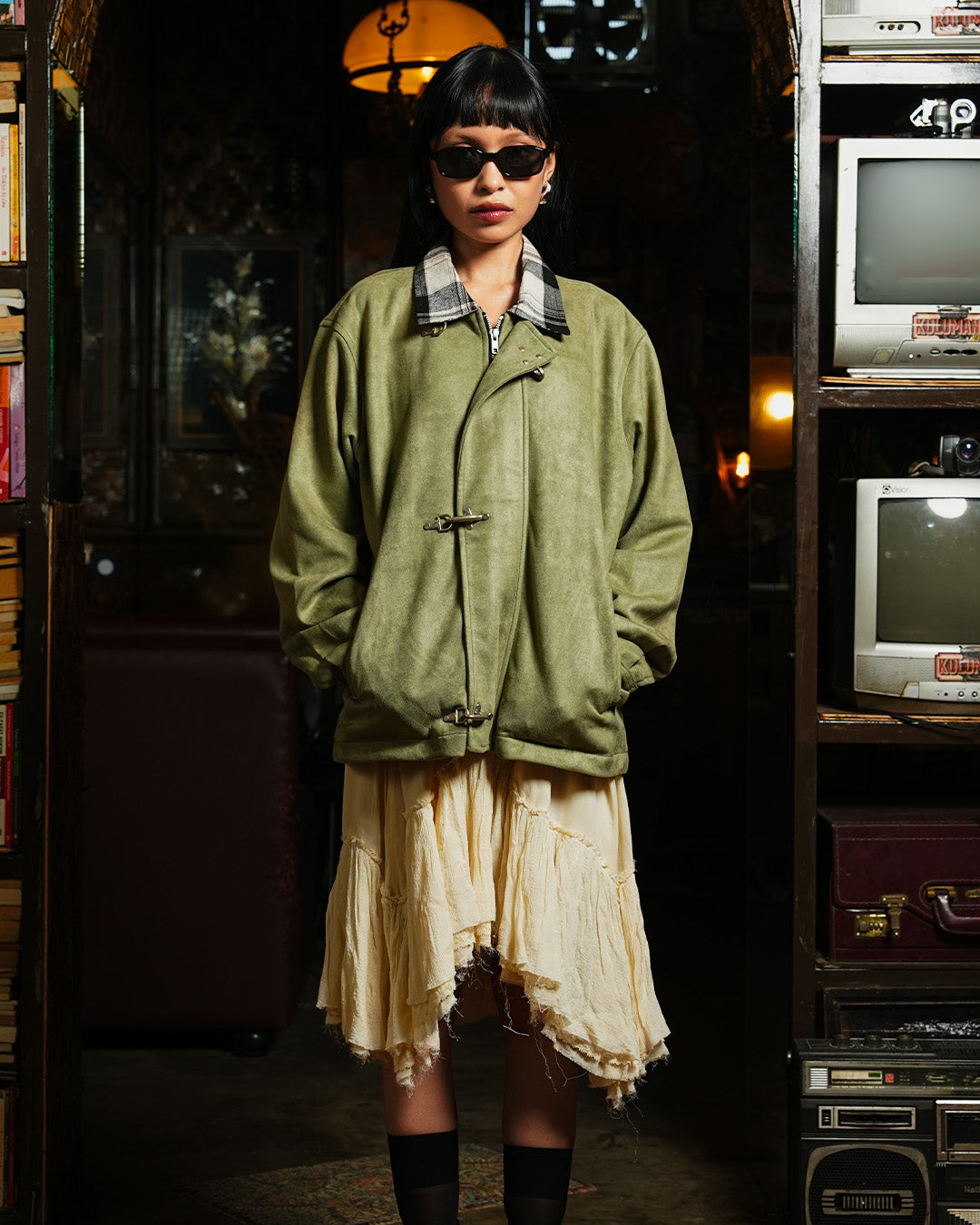 Suede Clasp Jacket mix Flannel - Sage Plaid