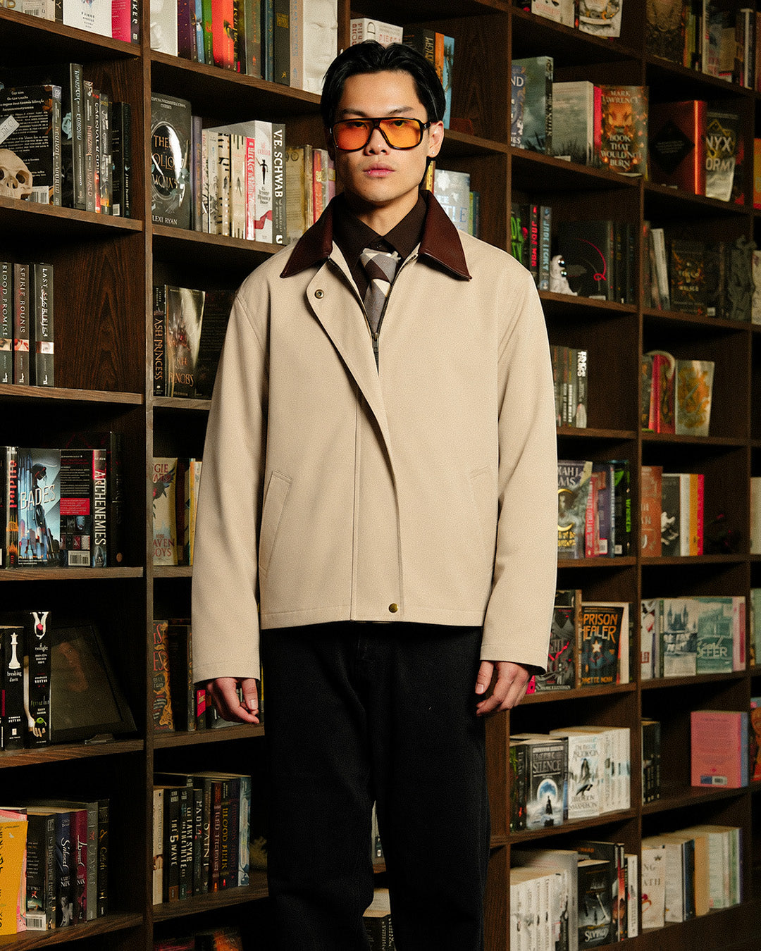 Work Jacket Accent Collar - Beige