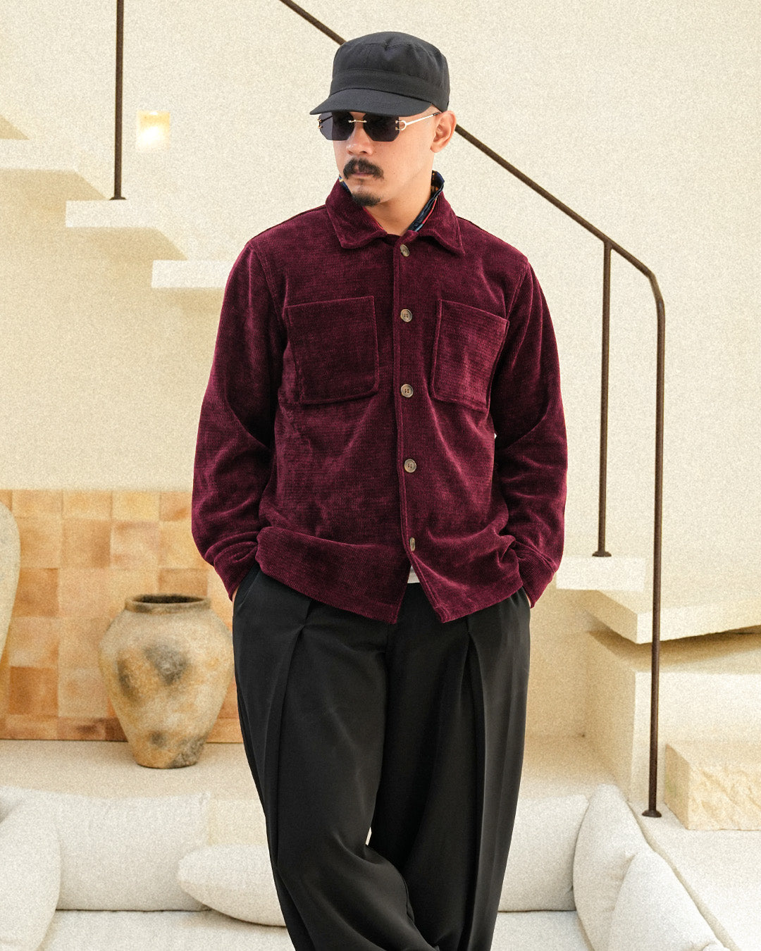 Overshirt Corduroy Seaweed - Red Wine