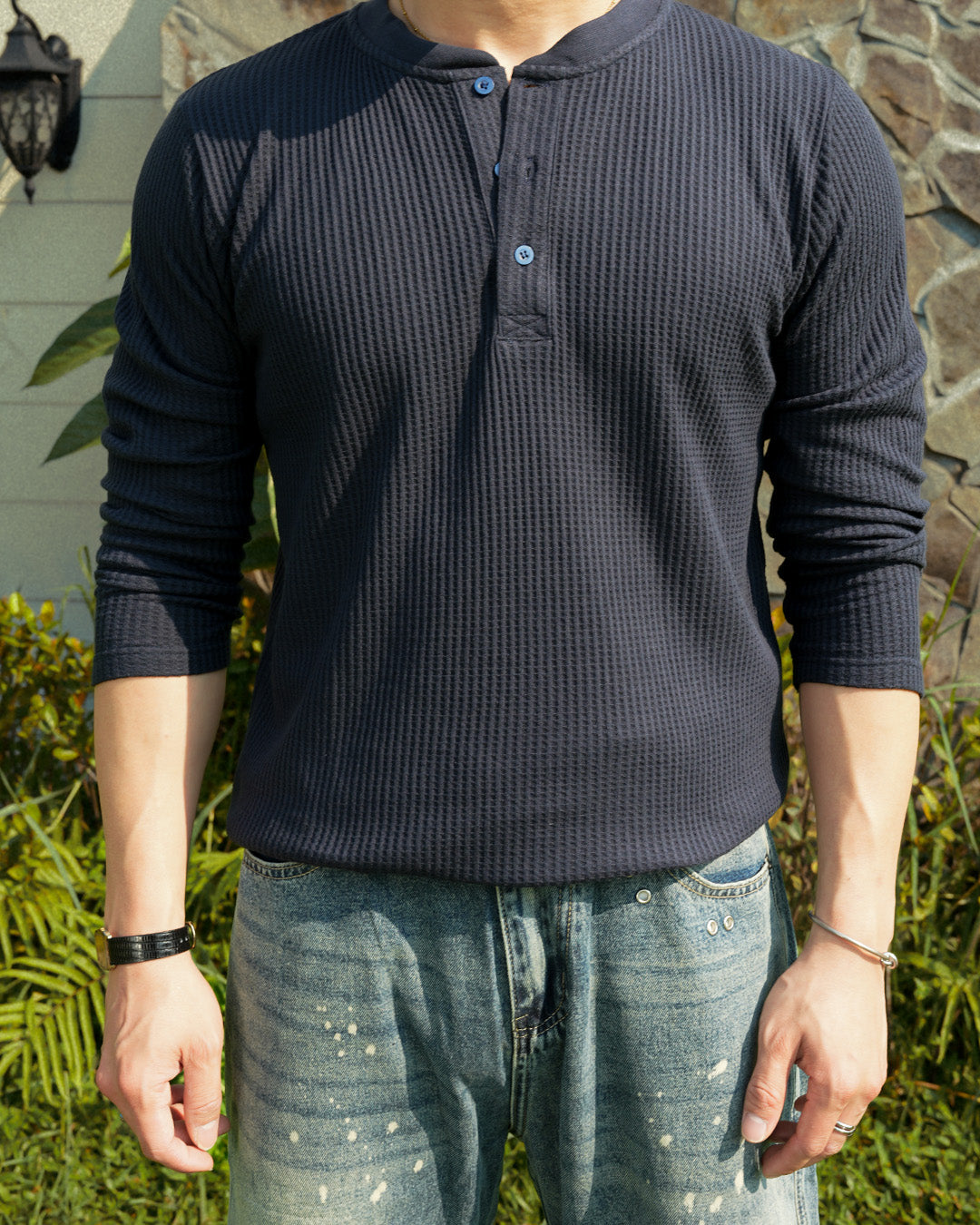 Basic Henley Shirt - Navy
