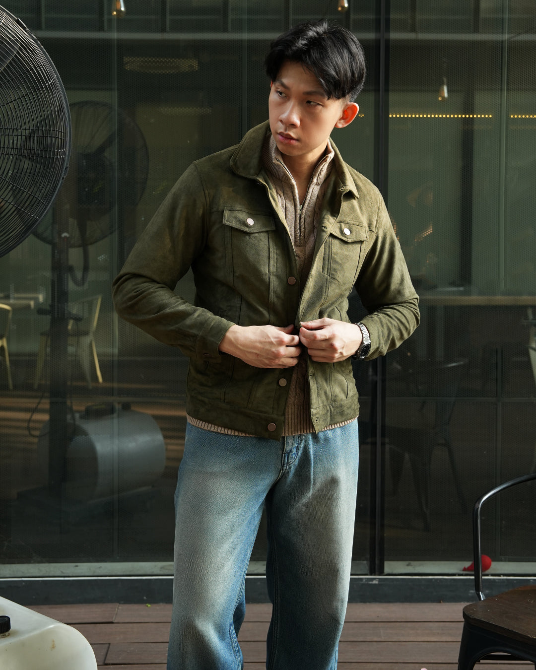 Classic Trucker Jacket Suede - Army
