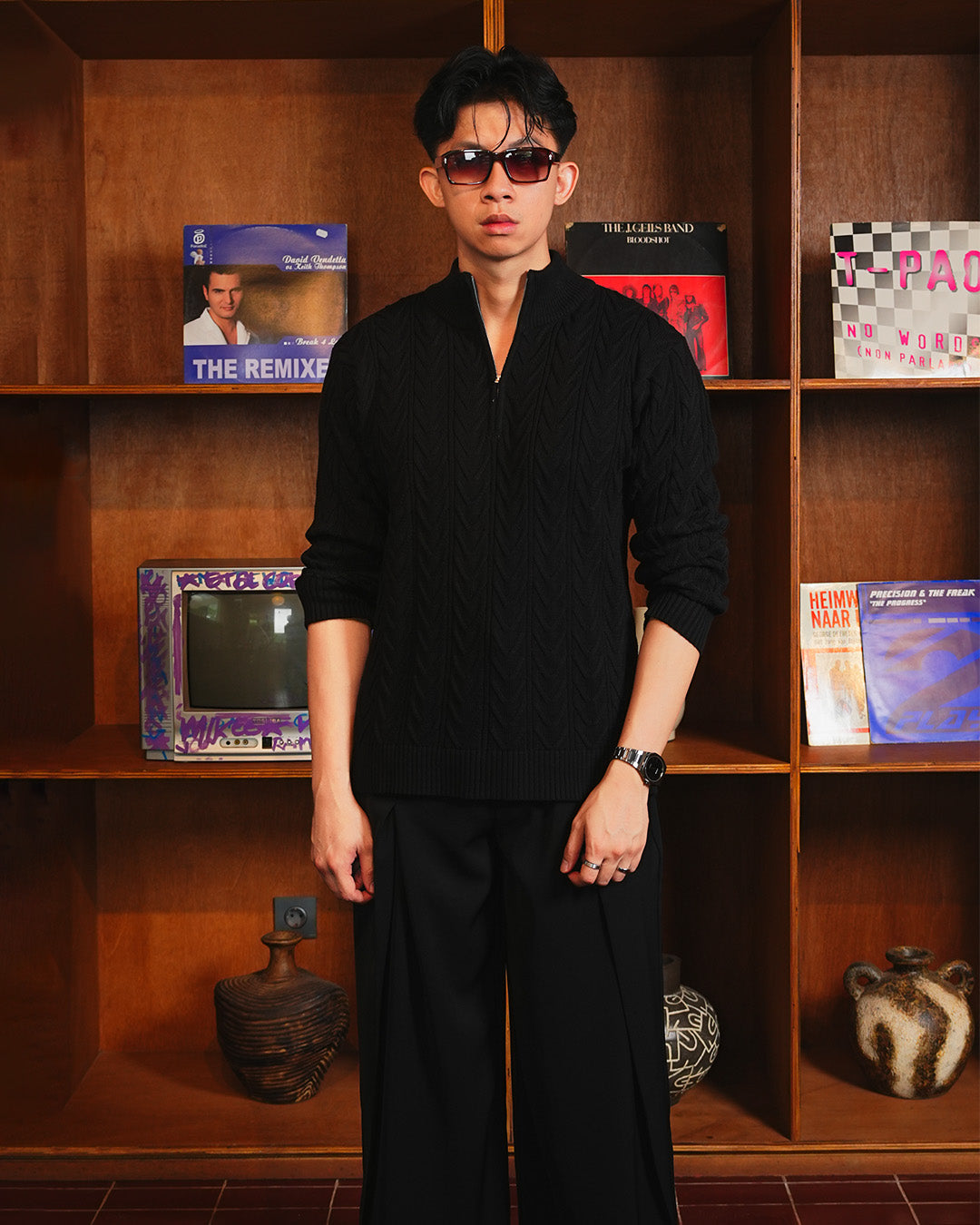 Weave Half Zip Knitwear - Black