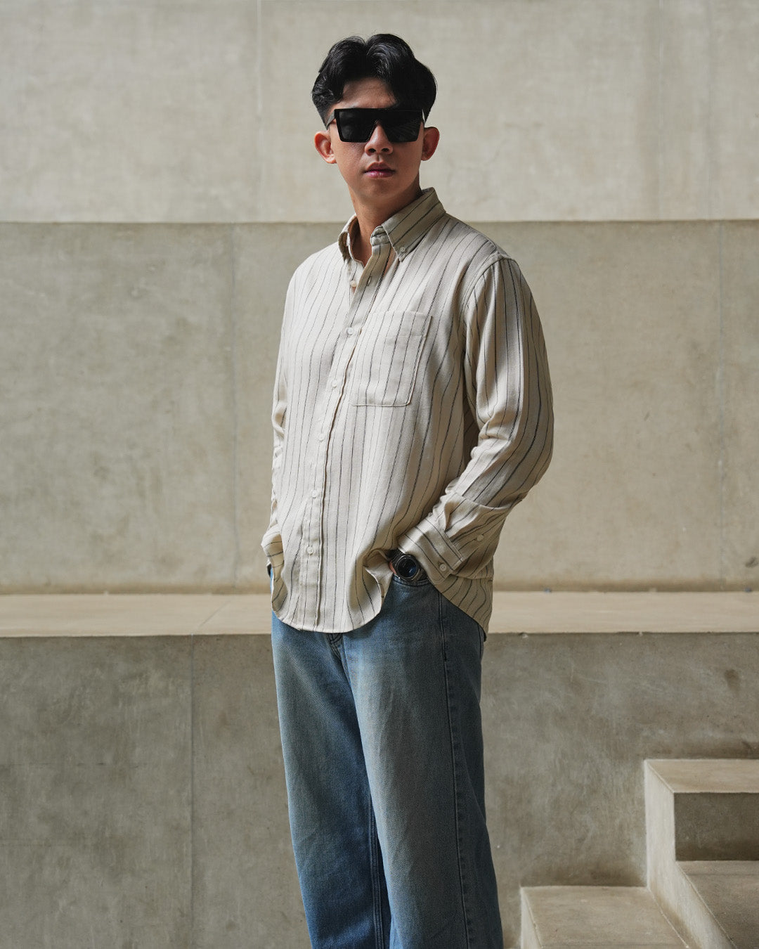 Abstract Stripe Shirt - Beige