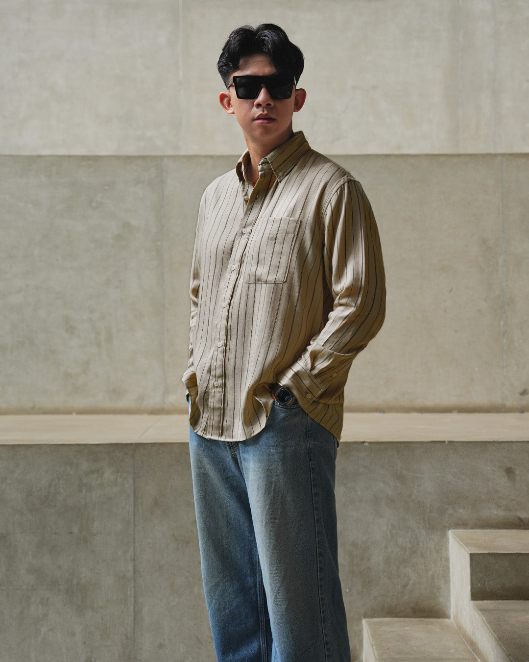 Abstract Stripe Shirt - Beige