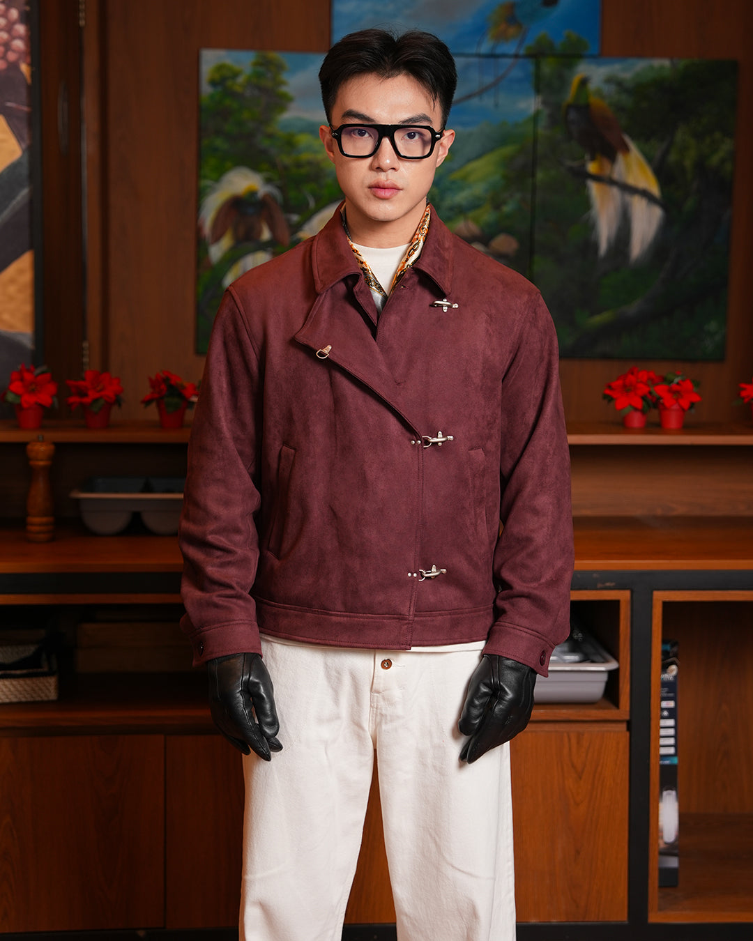 Moisur Suede Clasp Jacket - Maroon