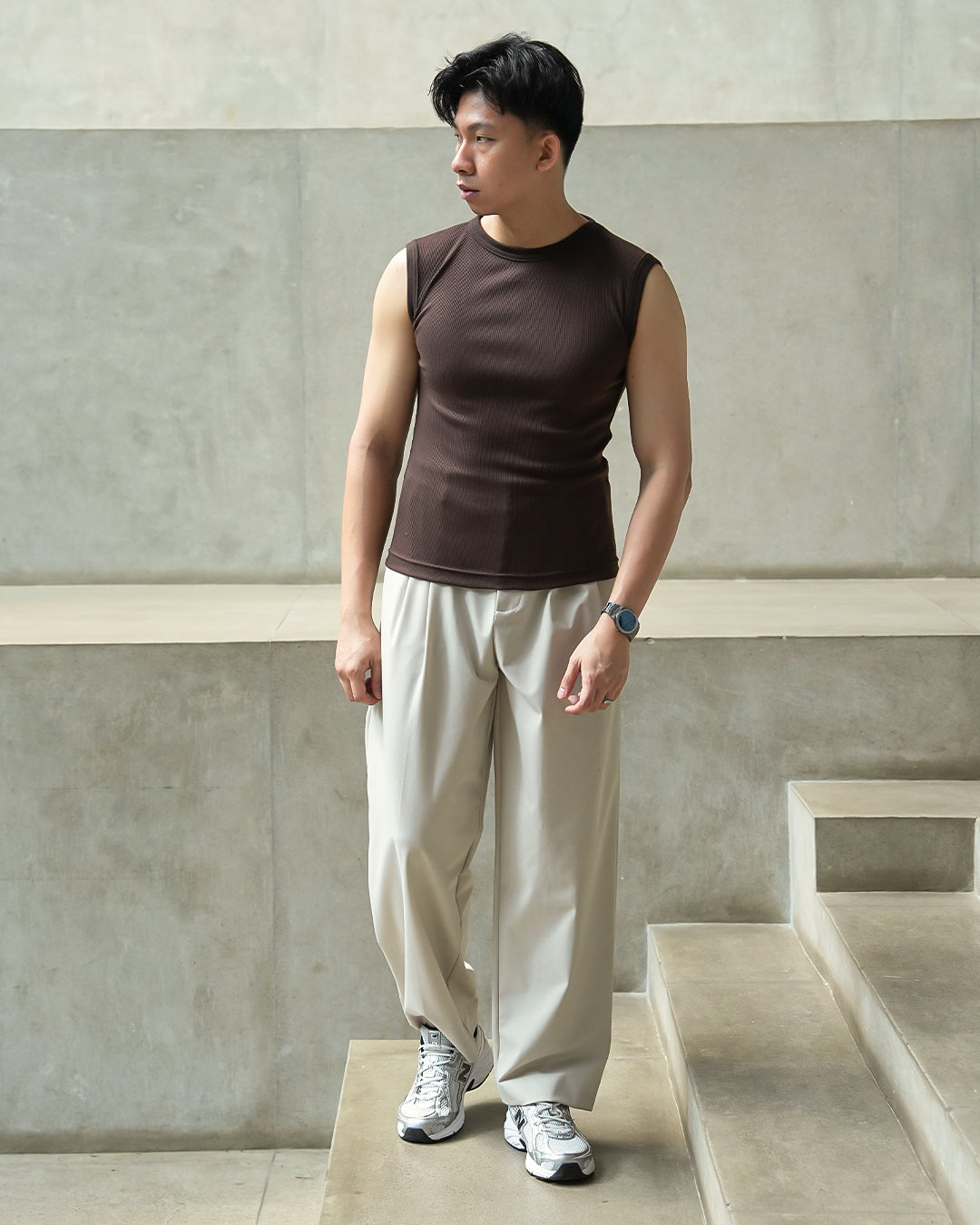 Modern Ribb Tank Top - Coffee