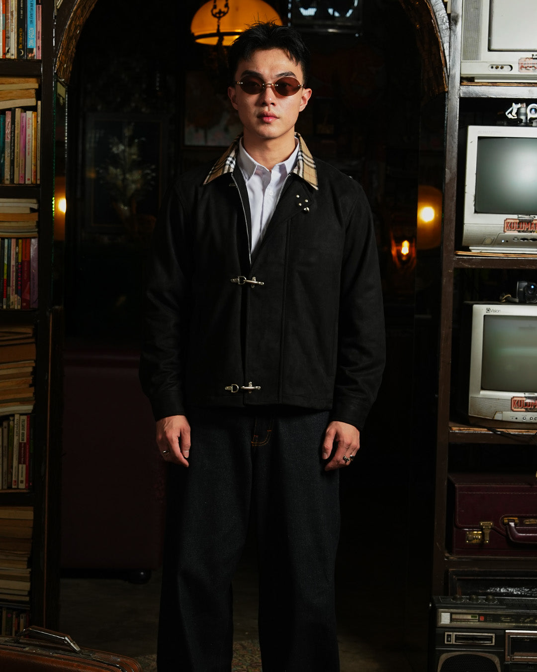 Suede Clasp Jacket mix Flannel - Noir Black