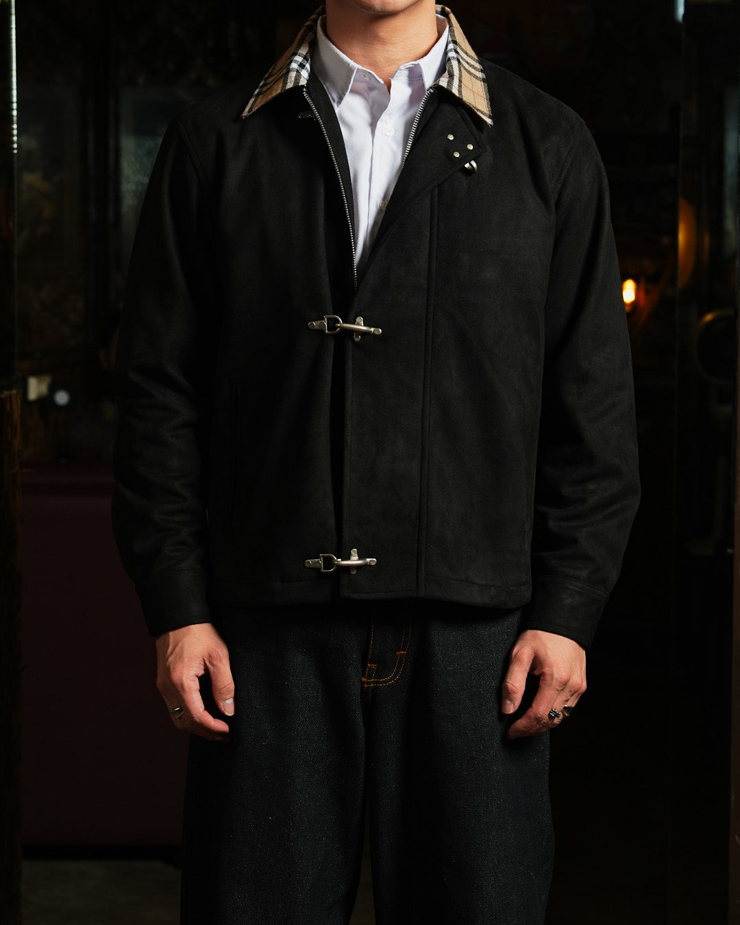 Suede Clasp Jacket mix Flannel - Noir Black