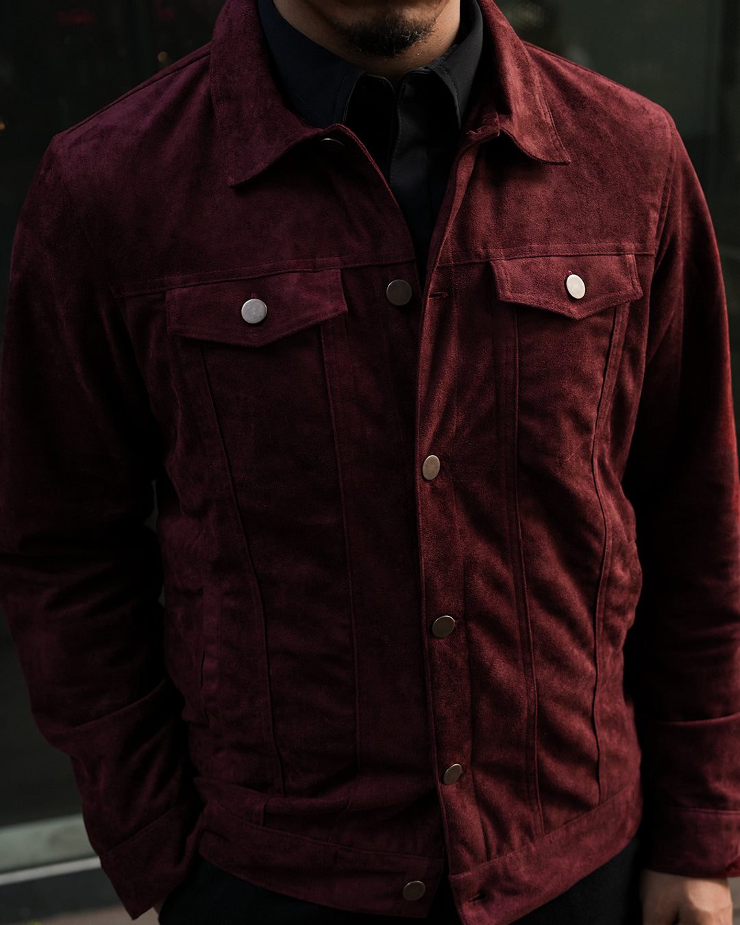 Classic Trucker Jacket Suede - Maroon