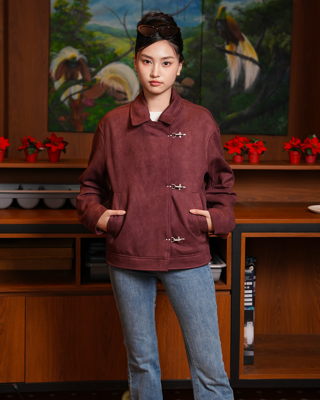 Moisur Suede Clasp Jacket - Maroon