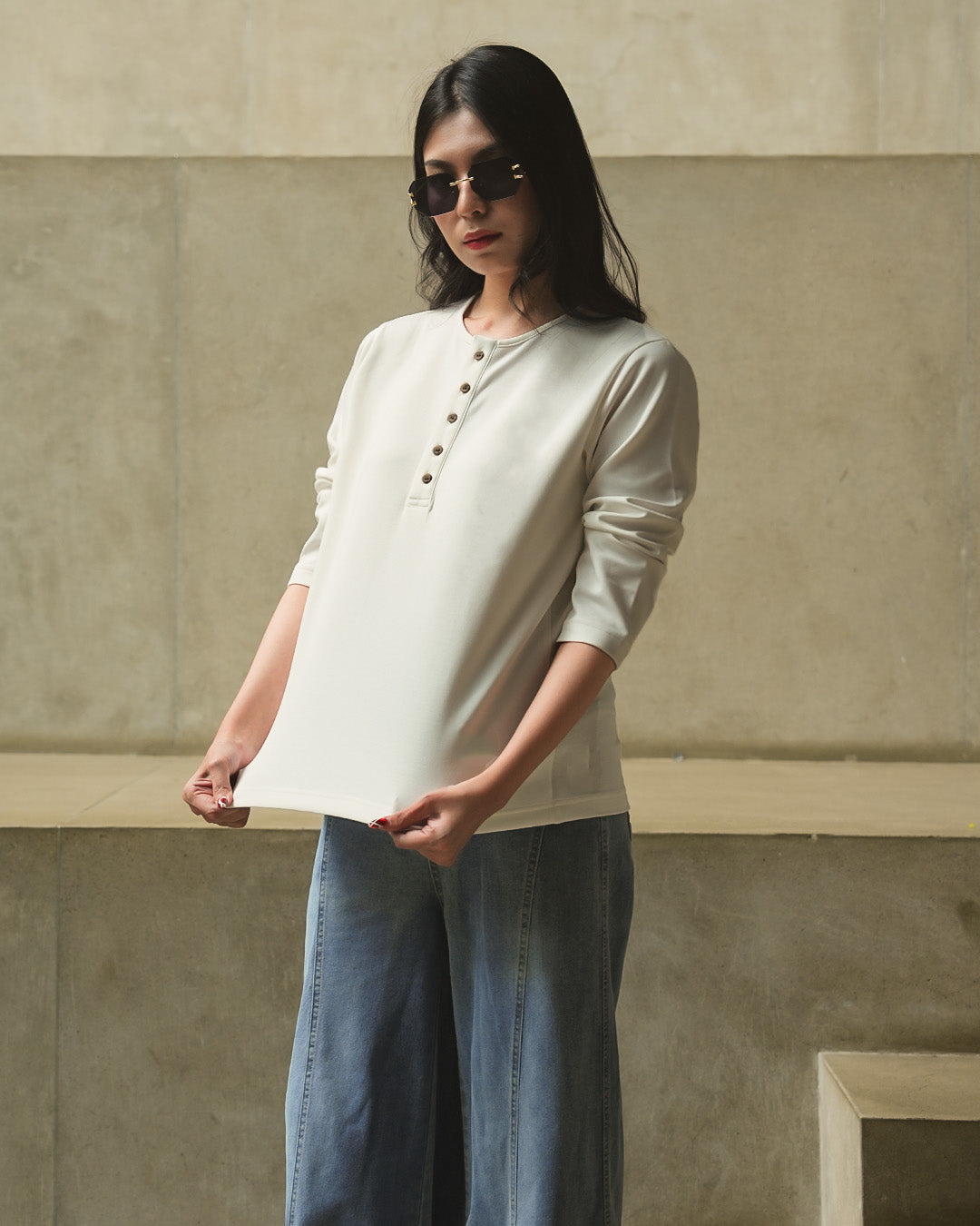 Henley Shirt BreezeWear 2.0 - 3/4 Sleeve  - White