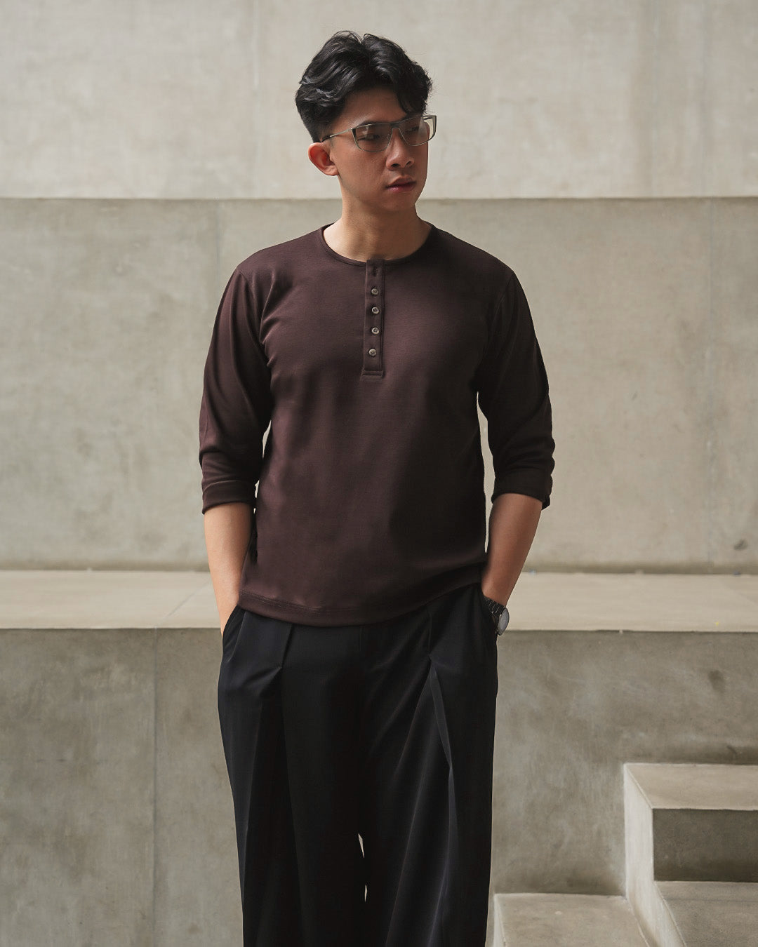 Henley Shirt BreezeWear 2.0 - 3/4 Sleeve - Brown