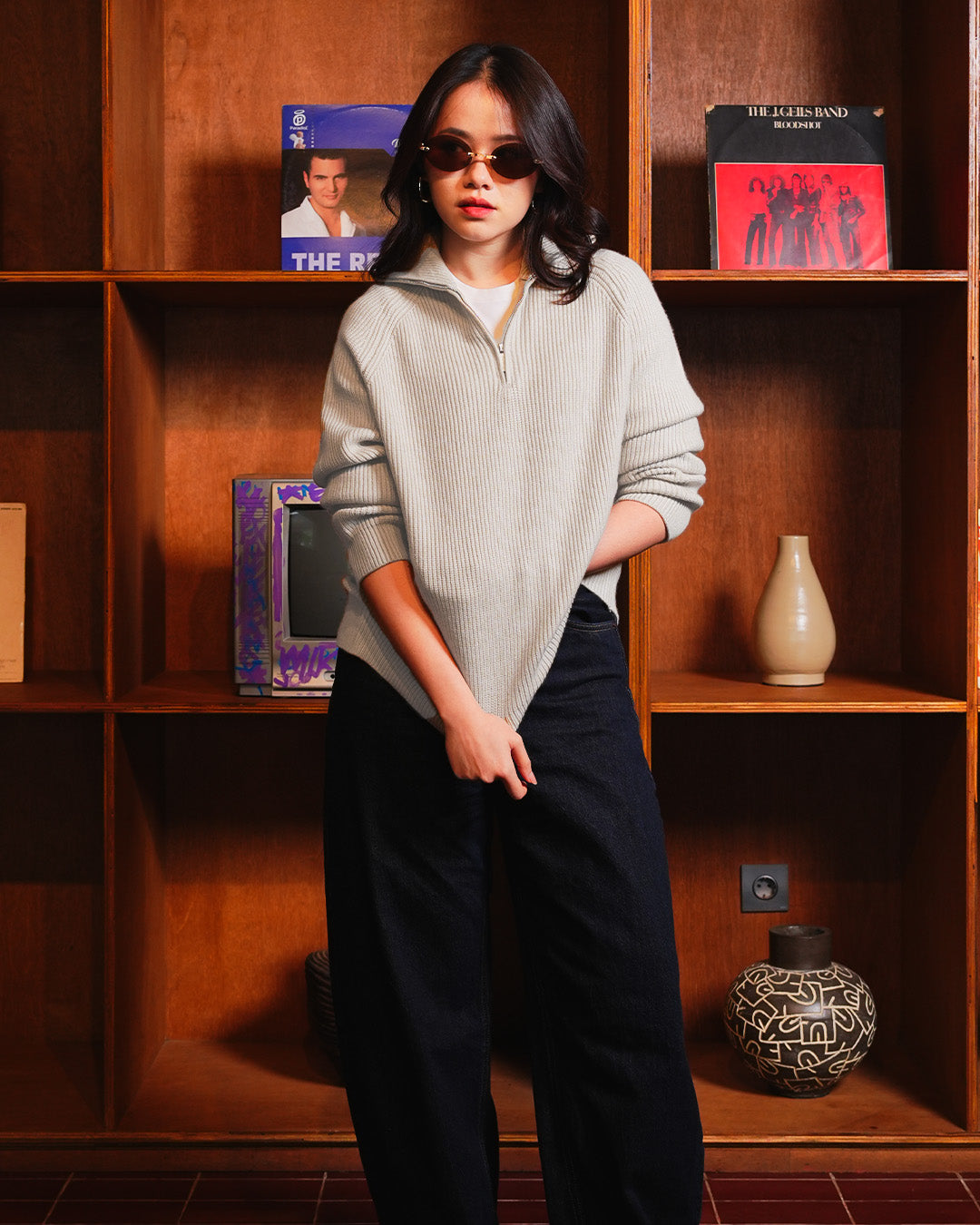 Minimal Knitwear Half Zip - Gray