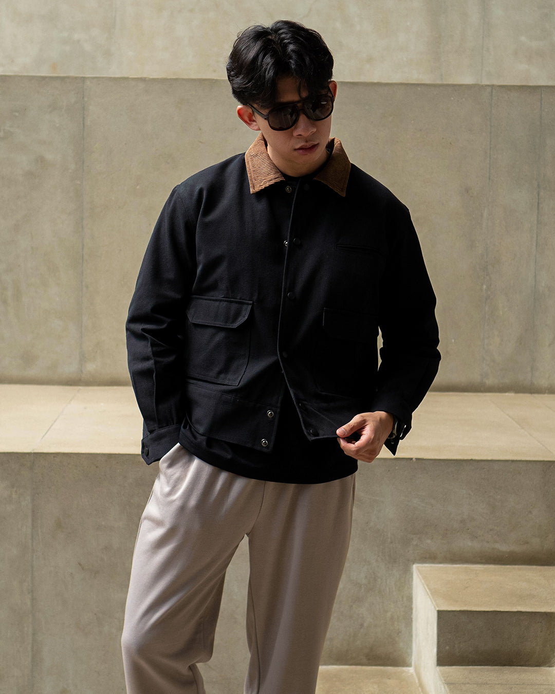 Marsotto Work Canvas Jacket - Black Camel
