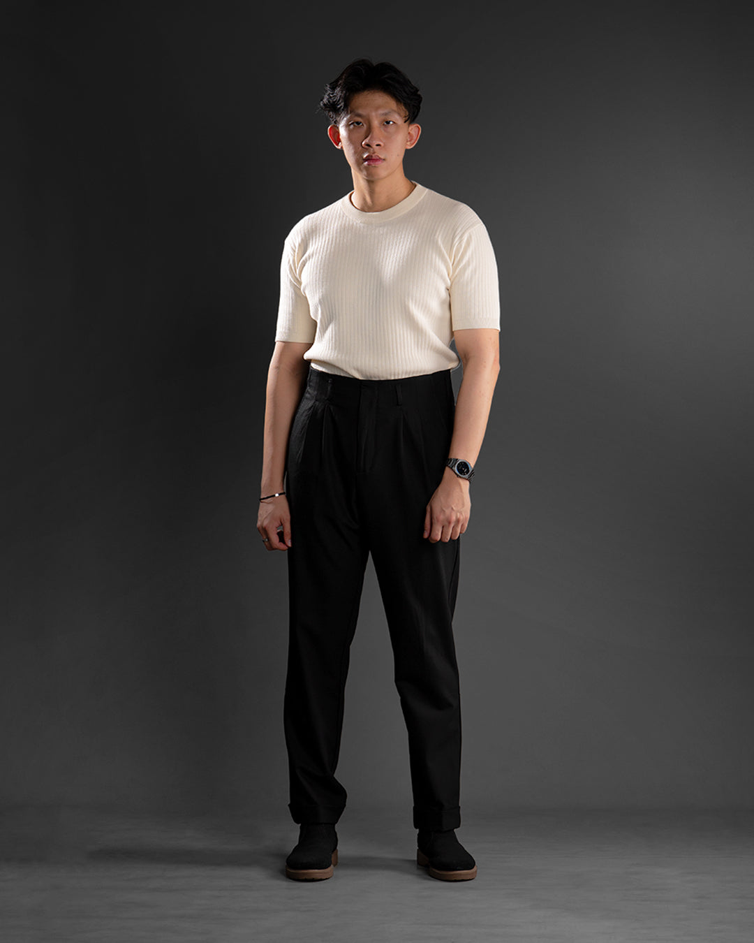 Hight Waist Twill Pants - Black