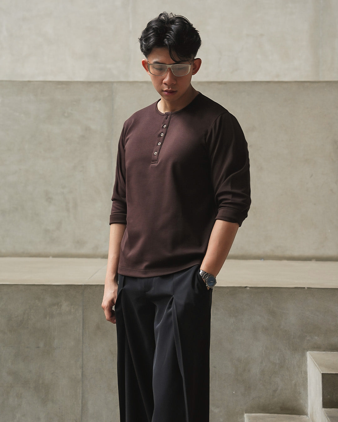 Henley Shirt BreezeWear 2.0 - 3/4 Sleeve - Brown