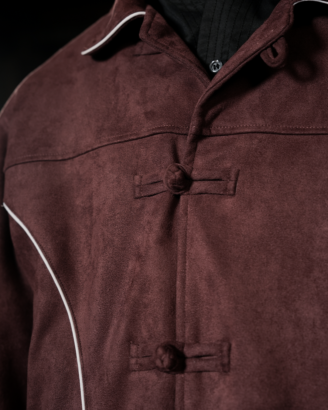 Accent Suede Chongsam Jacket - Maroon
