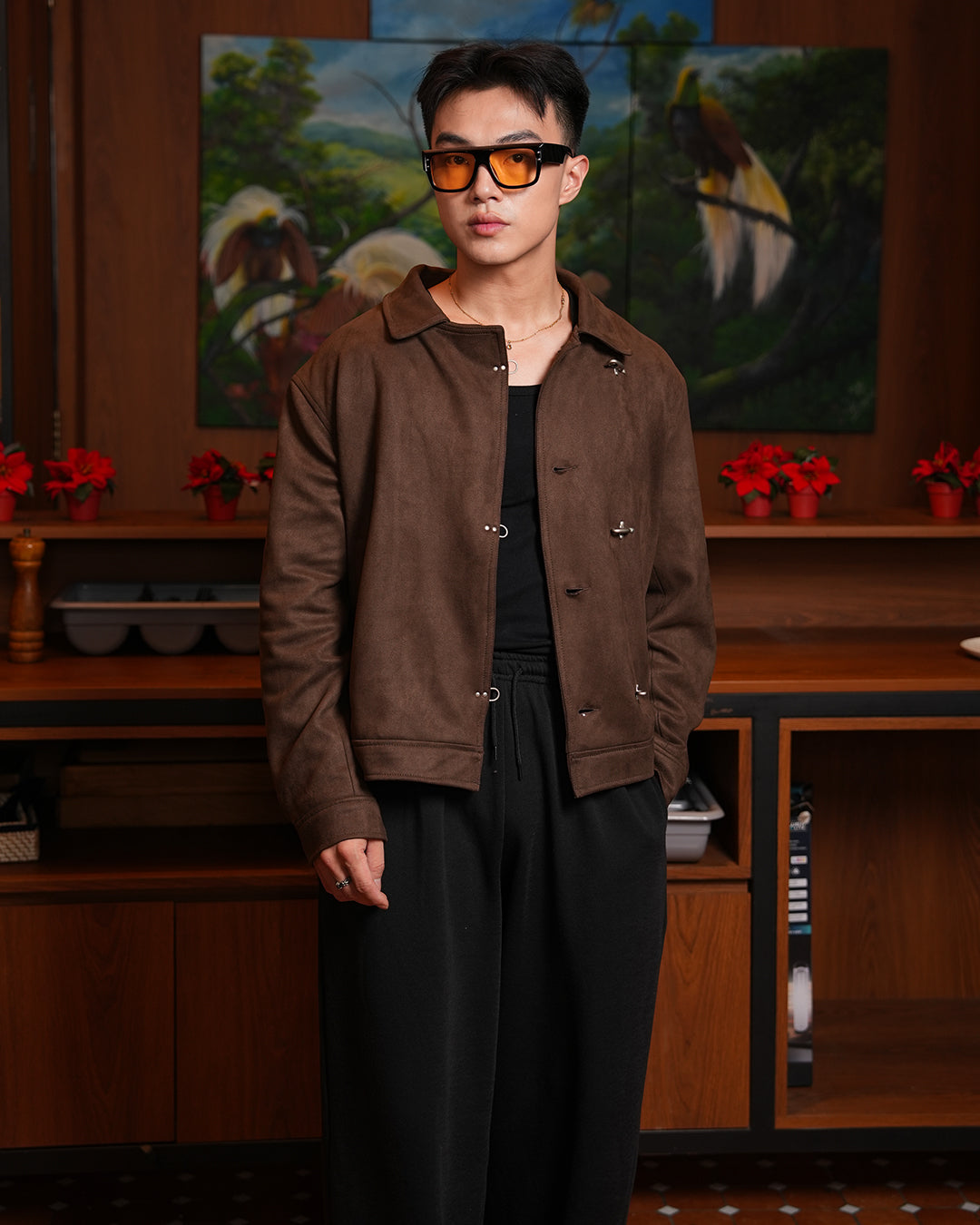 Moisur Suede Clasp Jacket - Coffee