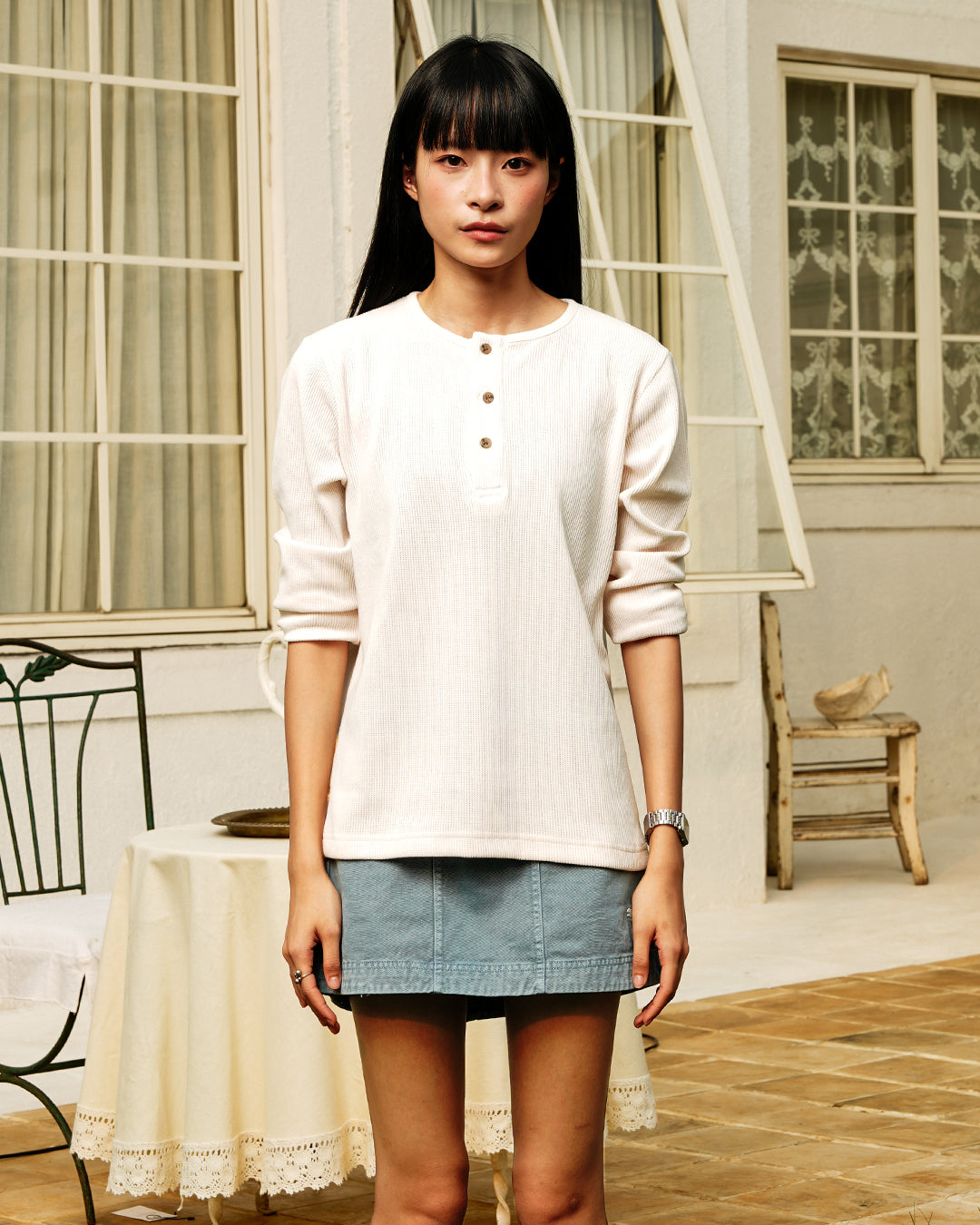 Henley Waffle Texture Longsleeve