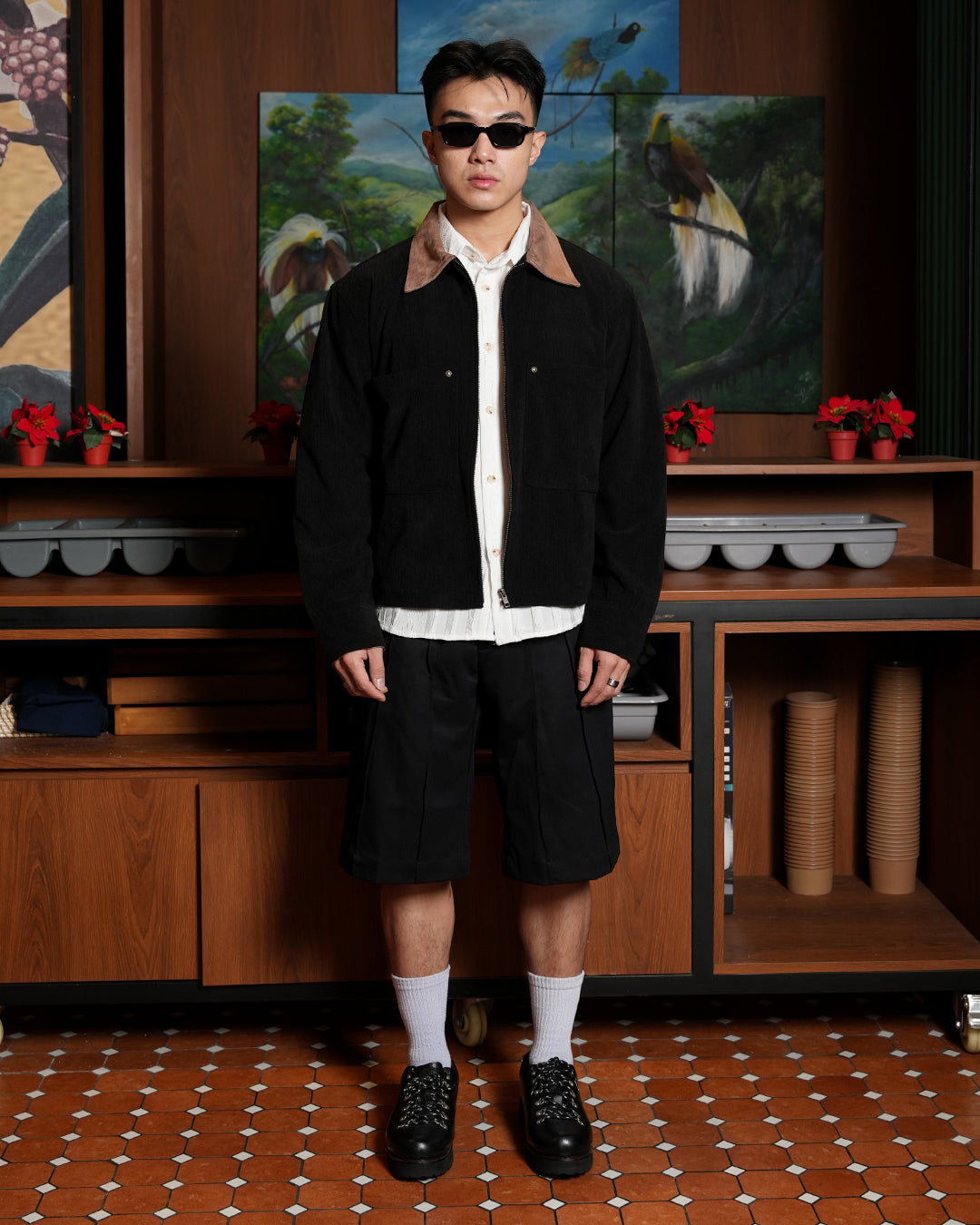Corduroy Zipper Work Jacket - Black