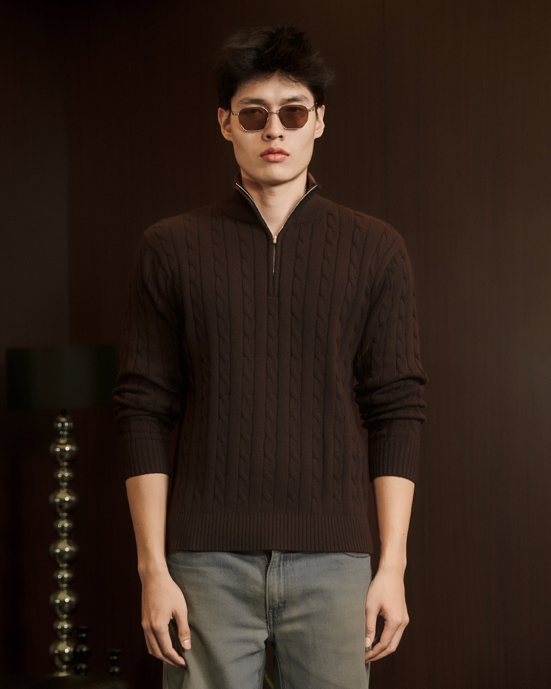 Cable-Knit Cotton GG Half-Zip Sweater