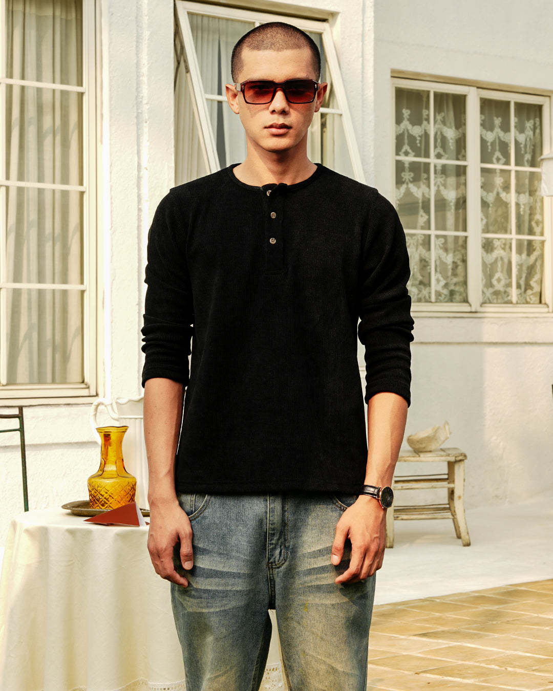 Henley Waffle Texture Longsleeve