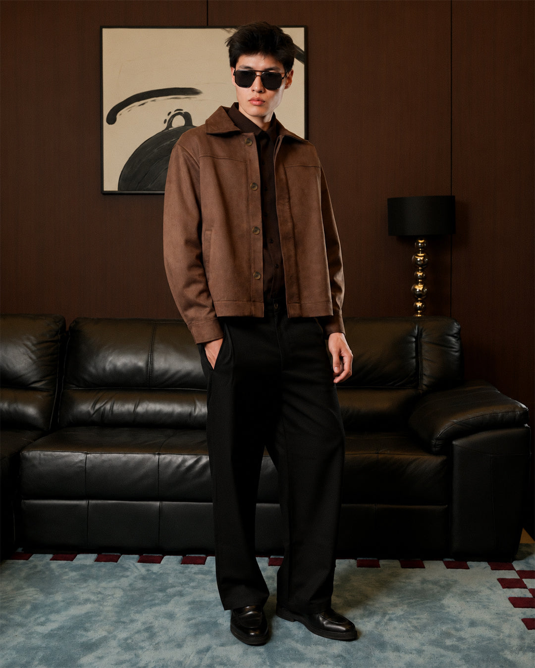 Minimal Suede Jacket Hidden Button