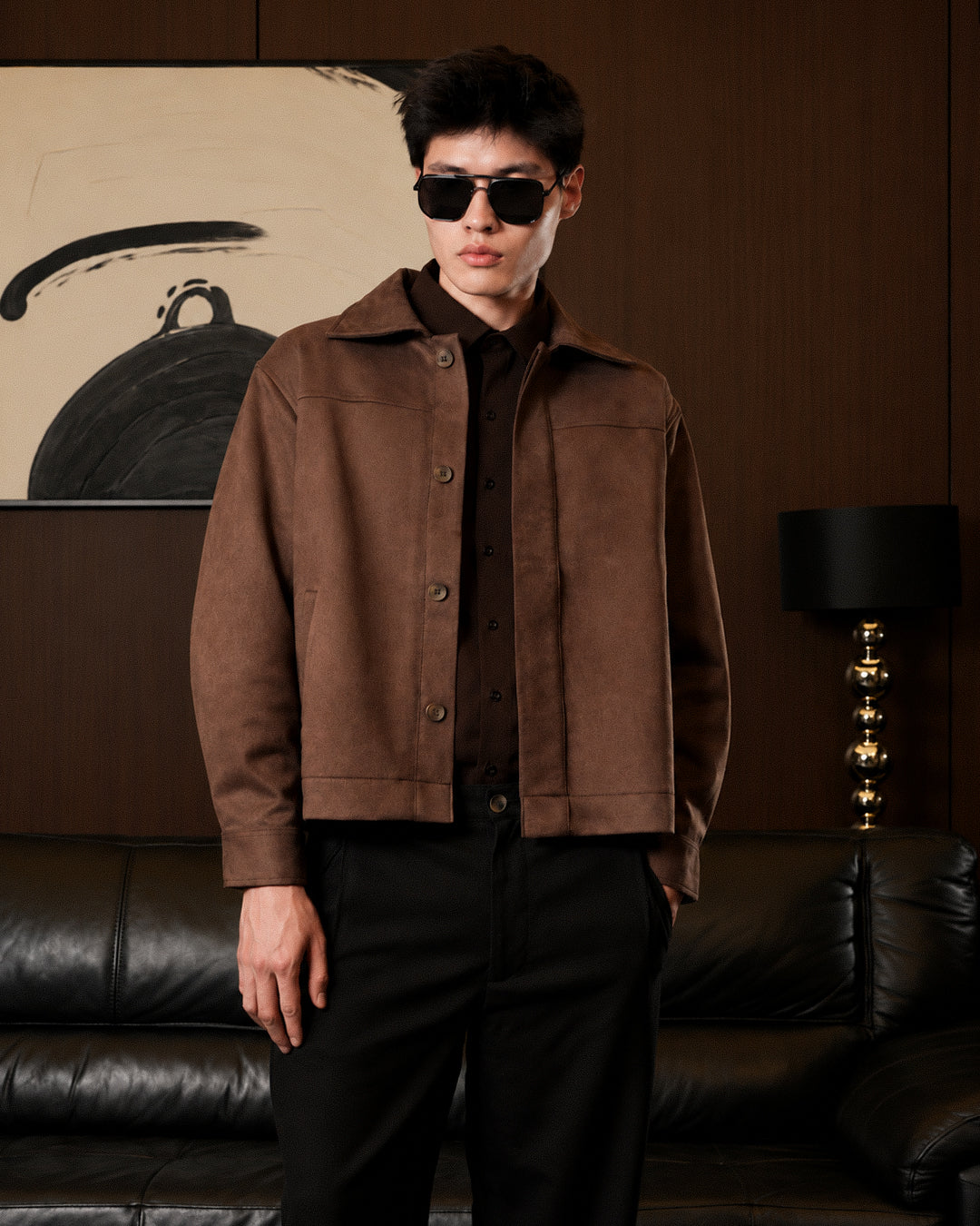 Minimal Suede Jacket Hidden Button