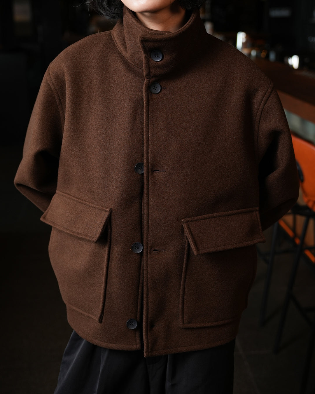 Funnel Neck Wool Fiber - Coffee