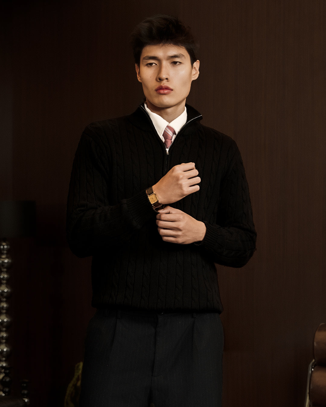 Cable-Knit Cotton GG Half-Zip Sweater