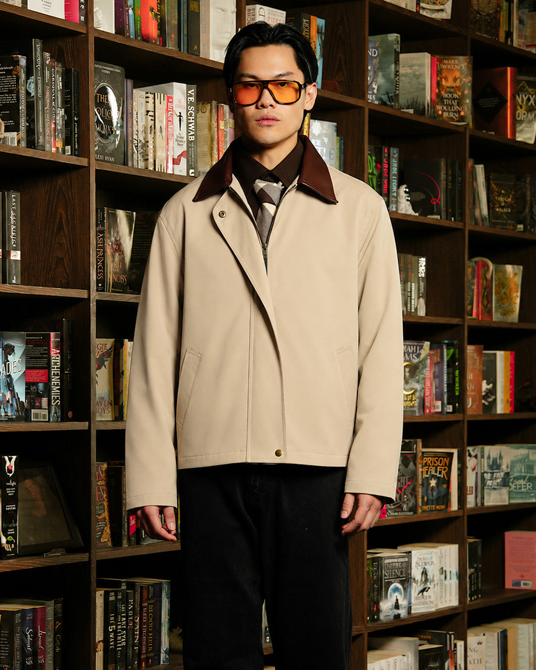 Work Jacket Accent Collar - Beige