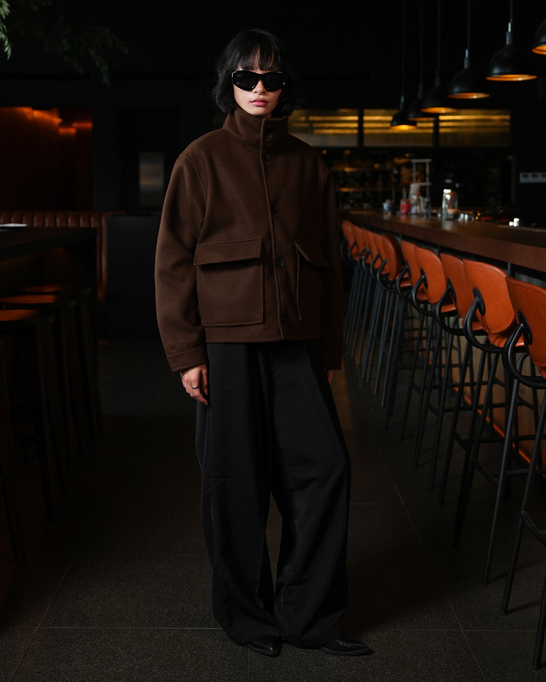 Funnel Neck Wool Fiber - Coffee