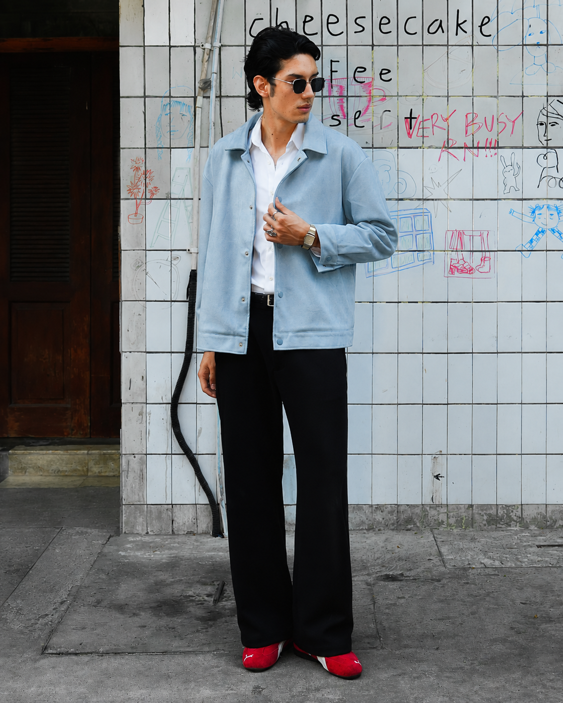 Suede Coach Jacket - Sky Blue