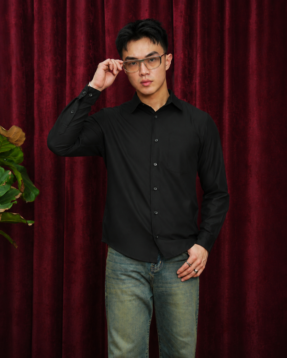 Kemeja Pria Basic Slim Fit - Black